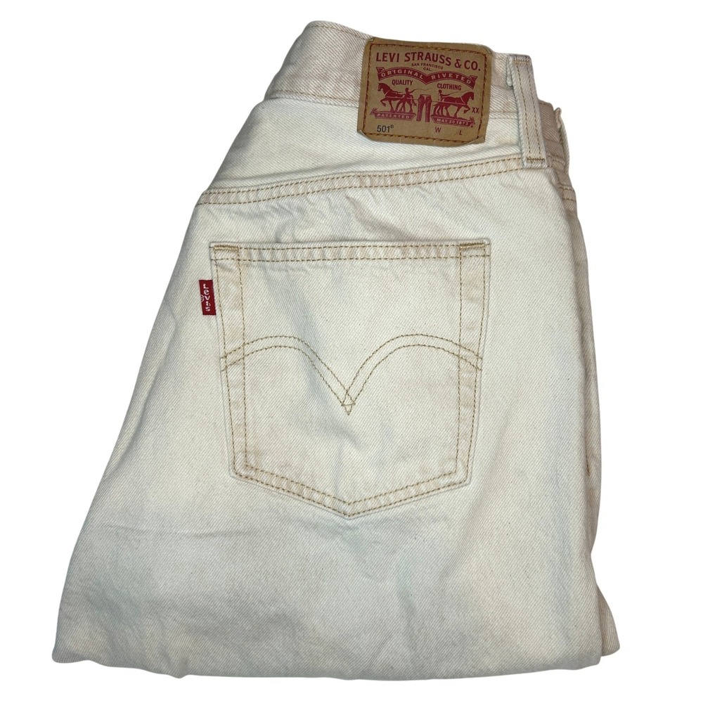 Levi's 501 Original Jeans W29 L30 Mens Cream Off-White Straight Leg Button Fly